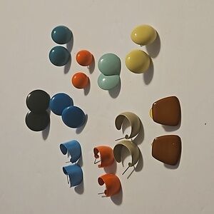Vintage Lot of Enamel Retro Stud Earrings, Round Stud Earrings